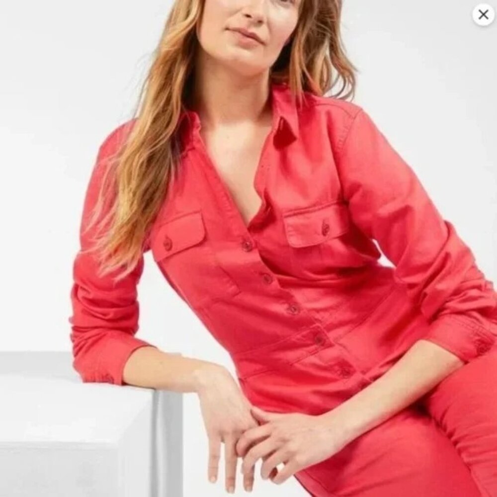 Outerknown Button Long Sleeve Jumpsuit Orange Coral Loungewear Size Medium - Picture 12 of 12